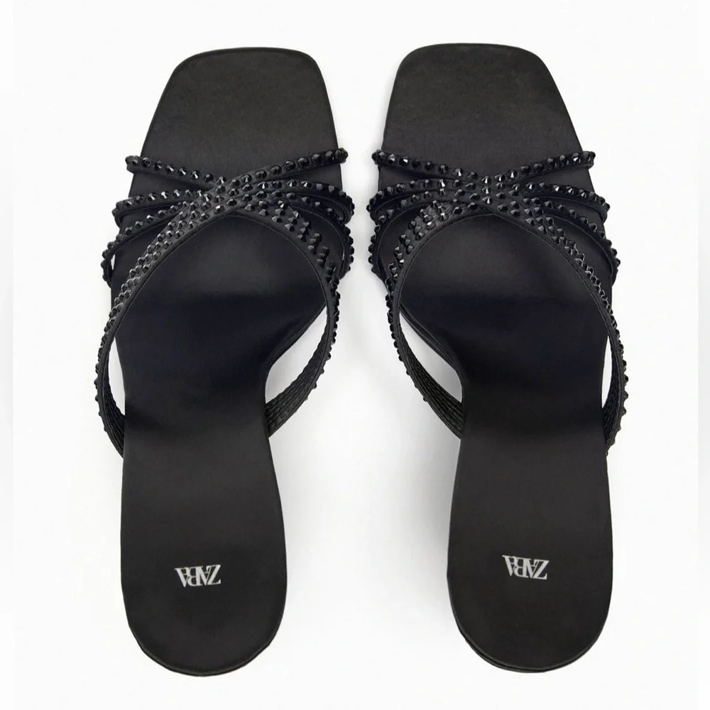 Zara NWT satin effect rhinestone heeled sandals - Picture 4 of 7